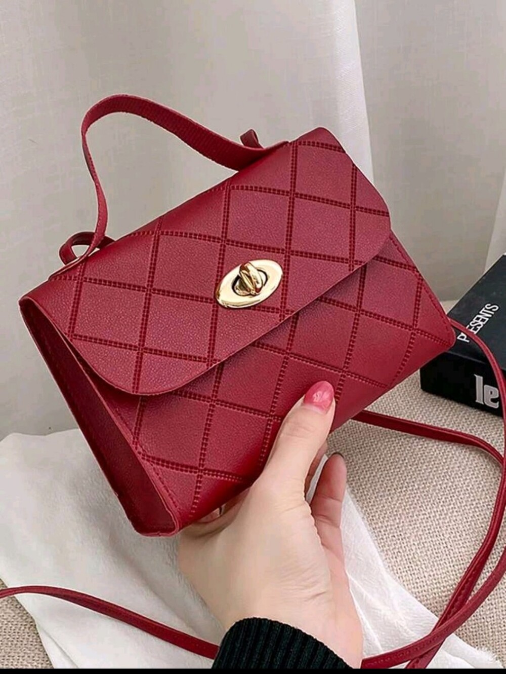 BRAND NEW ** Women’s Quilted Red Crossbody Bag with Gold Turn-Lock